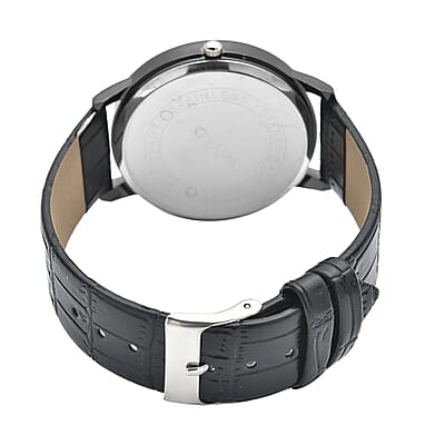 Strada Austrian Crystal Japanese Movement Faux MOP Dial Watch with Black Faux Leather Strap