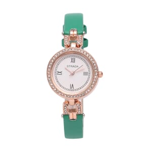 Strada Austrian Crystal Japanese Movement Watch with Green Faux Leather (27.1mm)