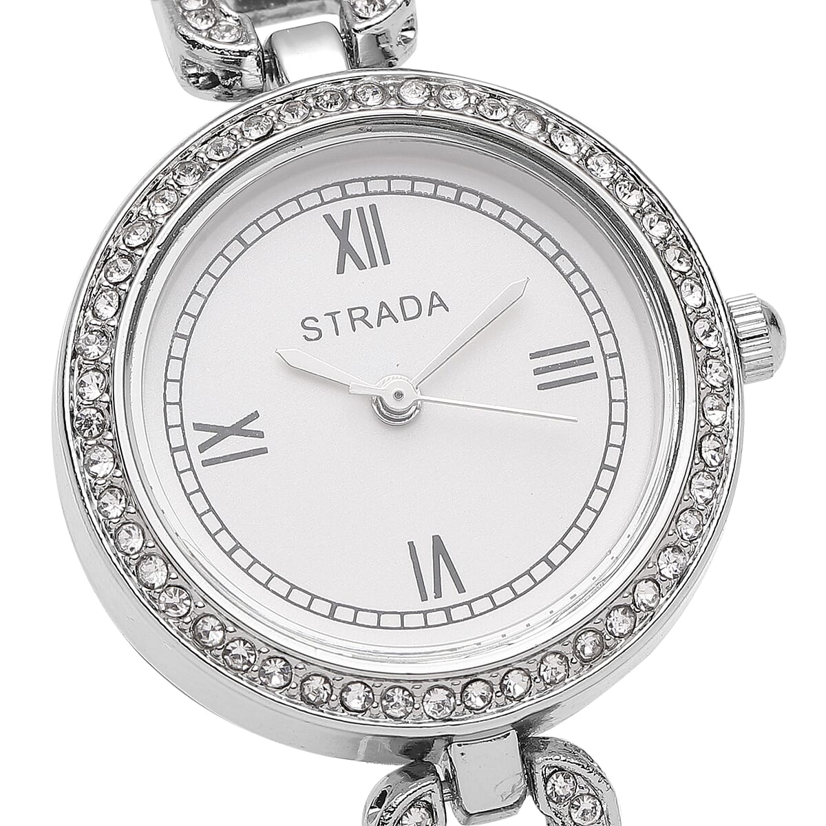 Strada Austrian Crystal Japanese Movement Watch with Black Faux Leather (27.1mm) image number 3