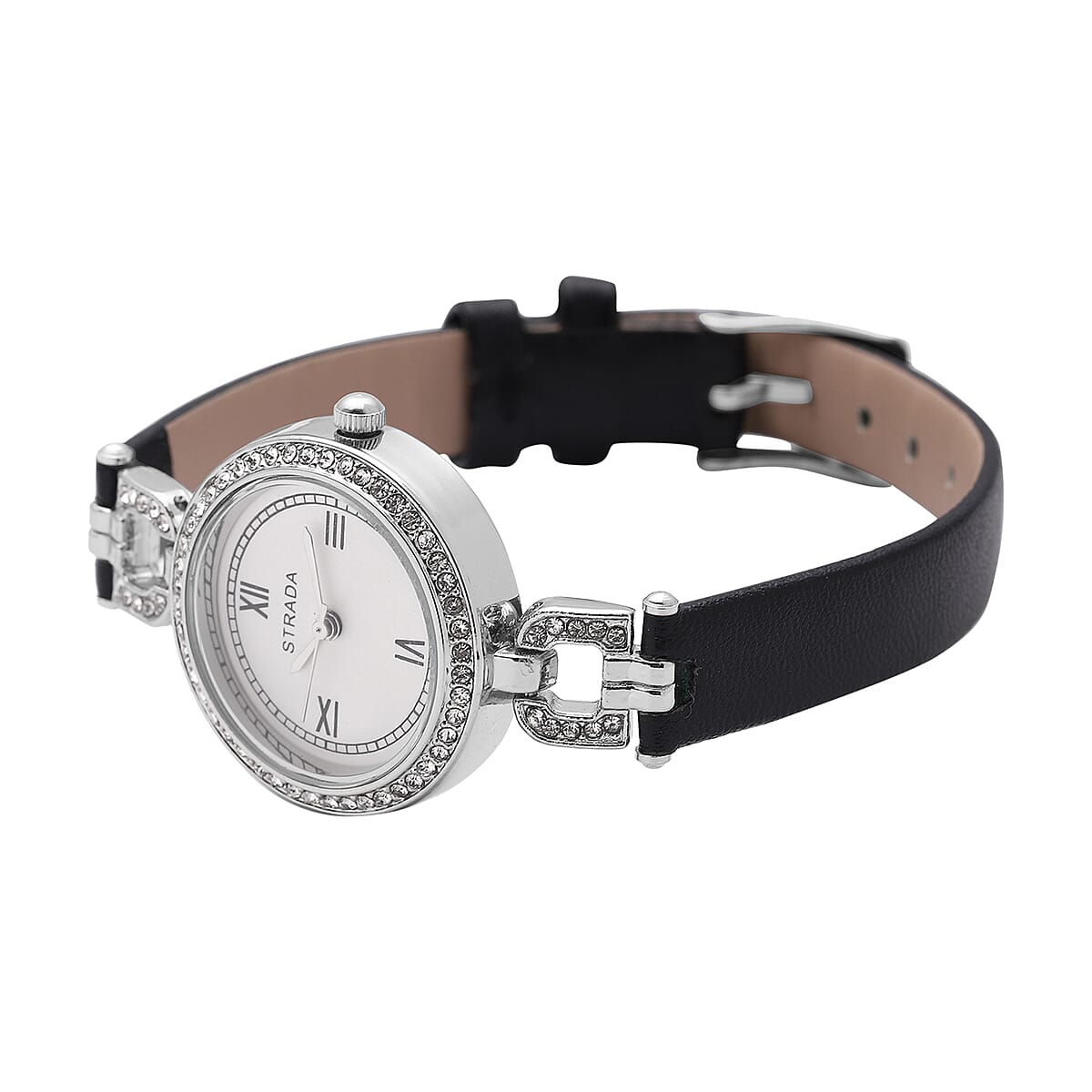 Strada Austrian Crystal Japanese Movement Watch with Black Faux Leather (27.1mm) image number 5
