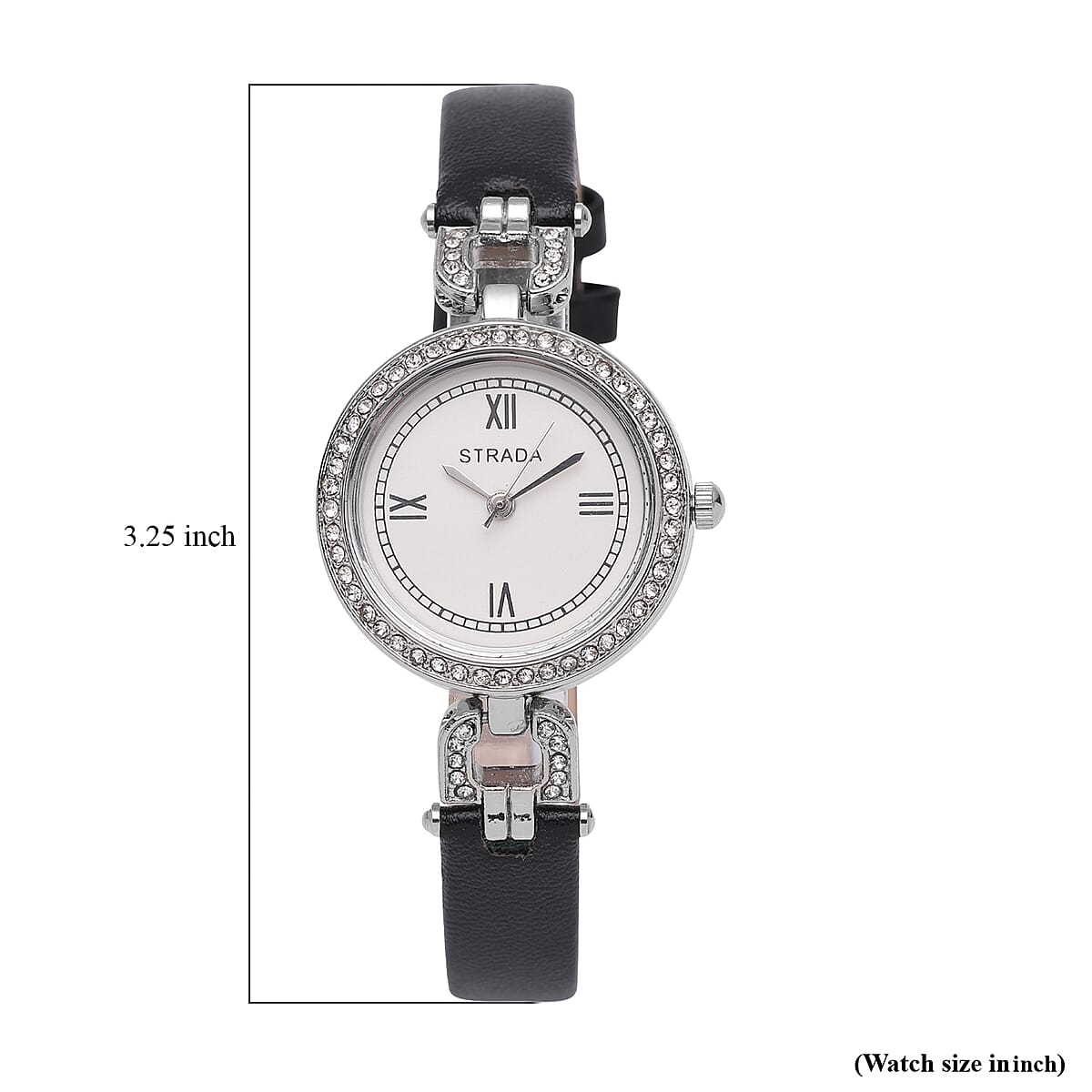 Strada Austrian Crystal Japanese Movement Watch with Black Faux Leather (27.1mm) image number 7