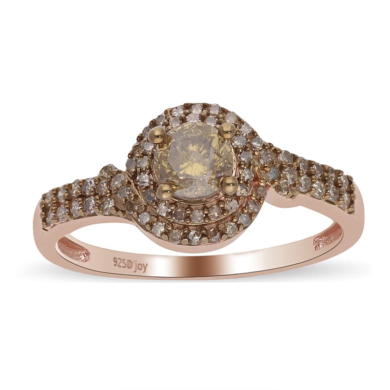 Natural Champagne Diamond Ring in Vermeil Rose Gold Over Sterling Silver (Size 10.0) 1.00 ctw