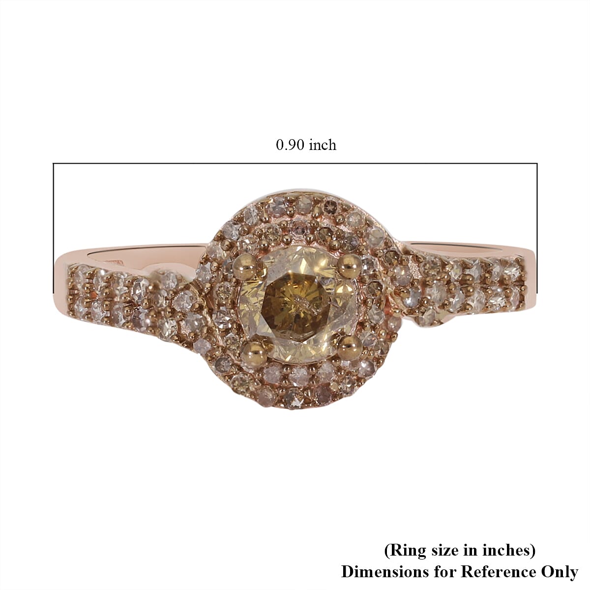 Natural Champagne Diamond Ring in Vermeil Rose Gold Over Sterling Silver (Size 10.0) 1.00 ctw