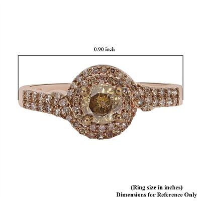 Natural Champagne Diamond Ring in Vermeil Rose Gold Over Sterling Silver (Size 10.0) 1.00 ctw
