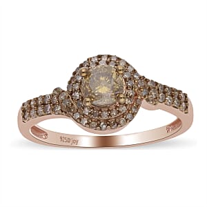 Natural Champagne Diamond 1.00 ctw Ring in Vermeil Rose Gold Over Sterling Silver (Size 6.0)