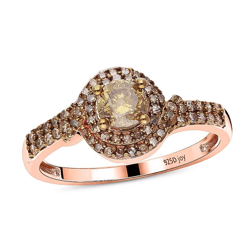 Natural Champagne Diamond 1.00 ctw Ring in Vermeil Rose Gold Over Sterling Silver (Size 6.0)