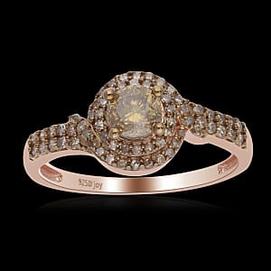 Natural Champagne Diamond 1.00 ctw Ring in Vermeil Rose Gold Over Sterling Silver (Size 6.0)