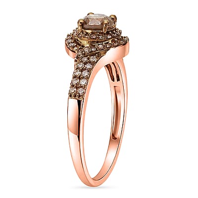 Natural Champagne Diamond 1.00 ctw Ring in Vermeil Rose Gold Over Sterling Silver (Size 6.0)