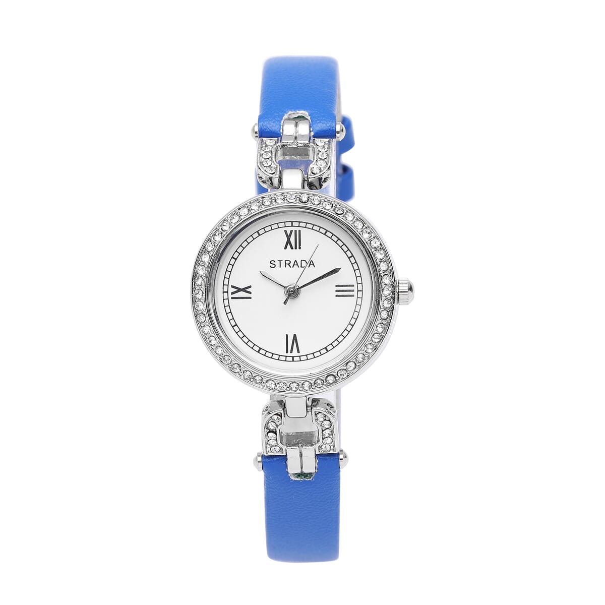 Strada Austrian Crystal Japanese Movement Watch with Blue Faux Leather image number 0
