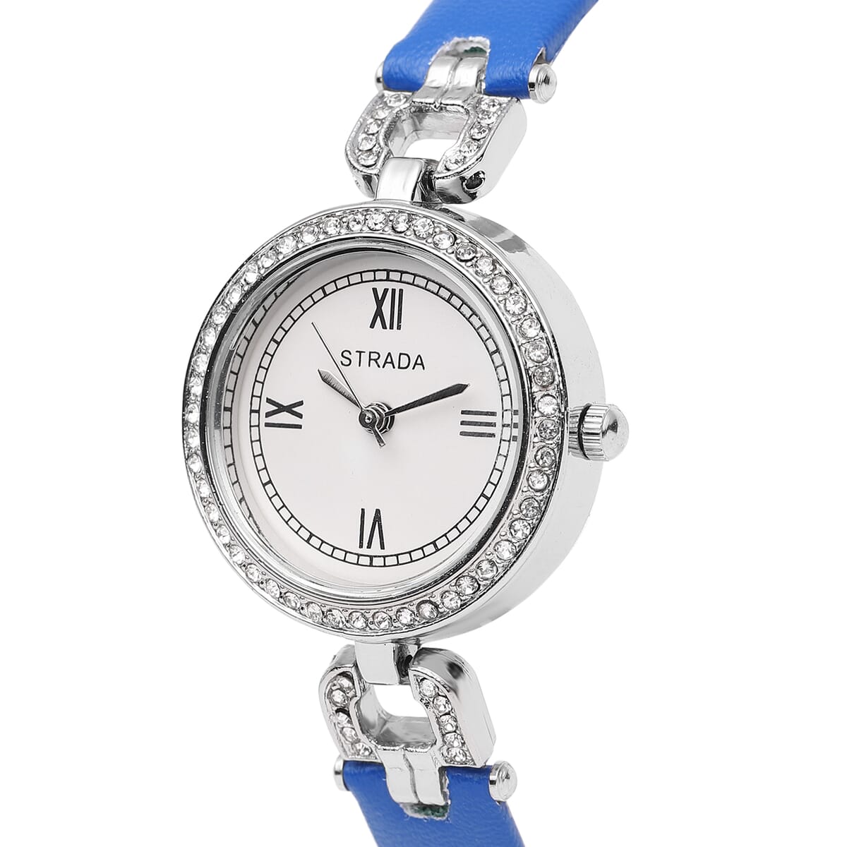 Strada Austrian Crystal Japanese Movement Watch with Blue Faux Leather image number 3
