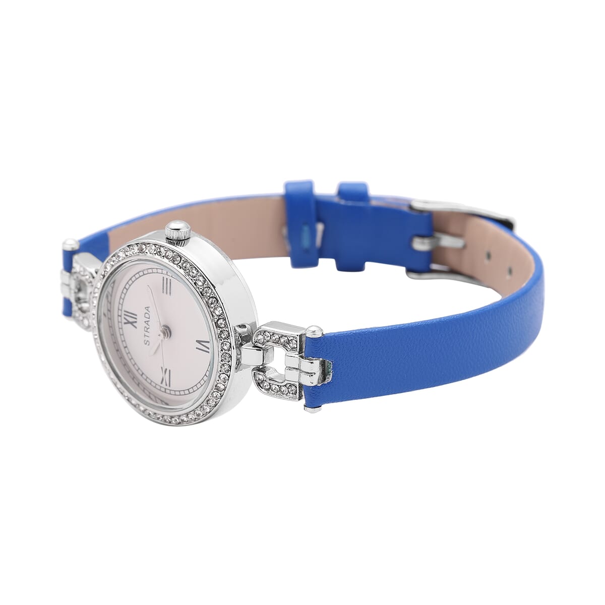 Strada Austrian Crystal Japanese Movement Watch with Blue Faux Leather image number 4