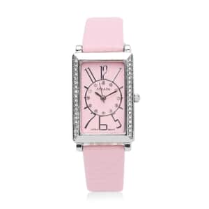 Strada Japanese Movement White Austrian Crystal Watch with Pink Color Faux Leather Strap (35 mm) (6.75-8.25 Inches)