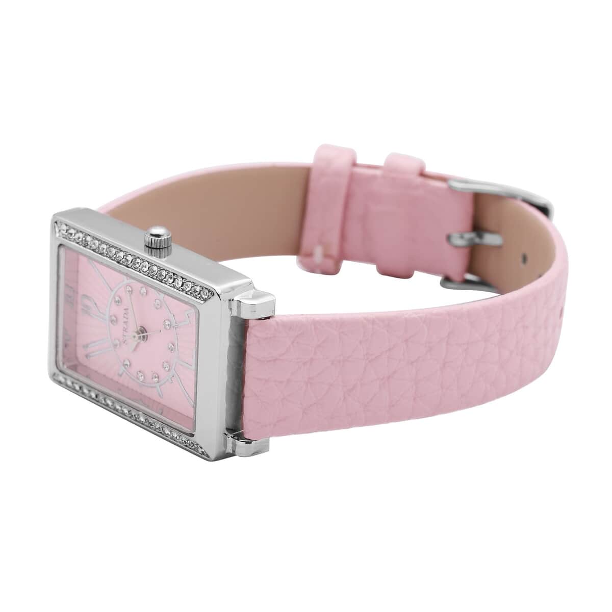 Strada Japanese Movement White Austrian Crystal Watch with Pink Color Faux Leather Strap (35 mm) (6.75-8.25 Inches) image number 4