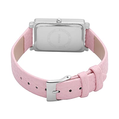 Strada Japanese Movement White Austrian Crystal Watch with Pink Color Faux Leather Strap (35 mm) (6.75-8.25 Inches)