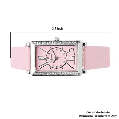 Strada Japanese Movement White Austrian Crystal Watch with Pink Color Faux Leather Strap (35 mm) (6.75-8.25 Inches)