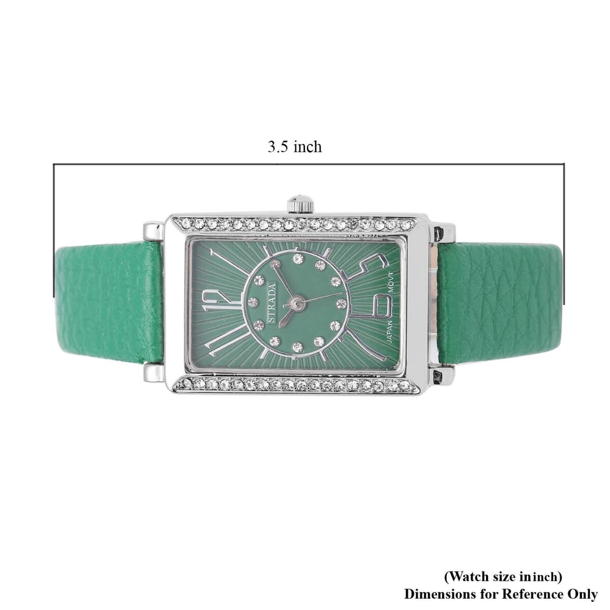 Strada Japanese Movement White Austrian Crystal Watch with Green Color Faux Leather Strap (35 mm) (6.75-8.25 Inches) image number 6