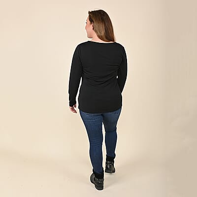Tamsy Black Long Sleeve Asymmetrical Blouse - L