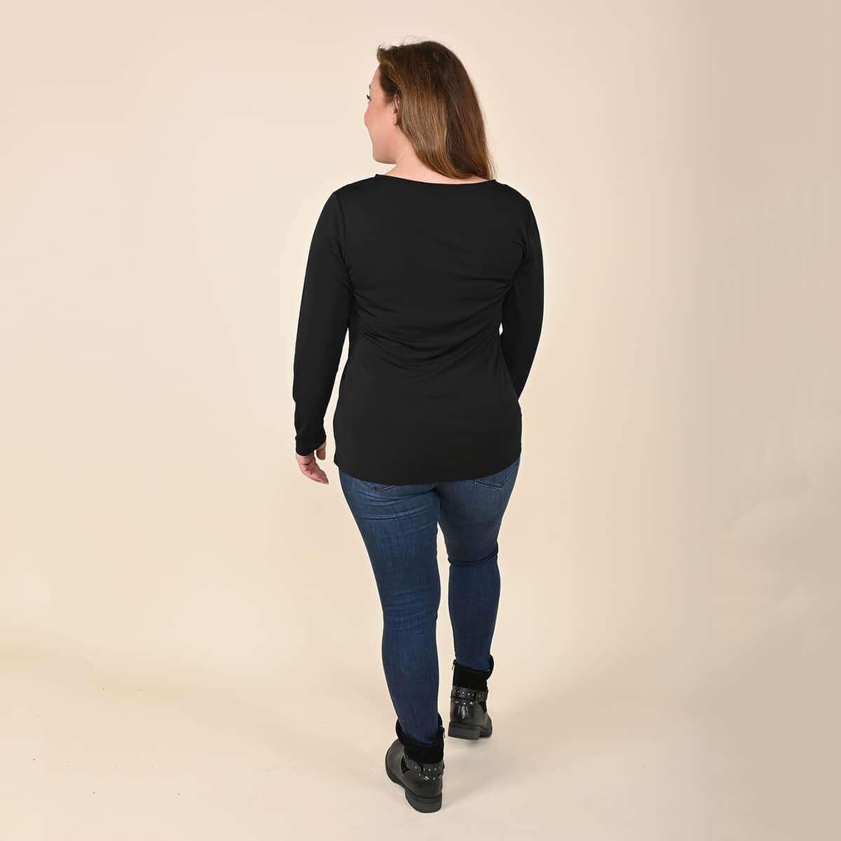 TAMSY Black Long Sleeve Asymmetrical Blouse - L image number 1