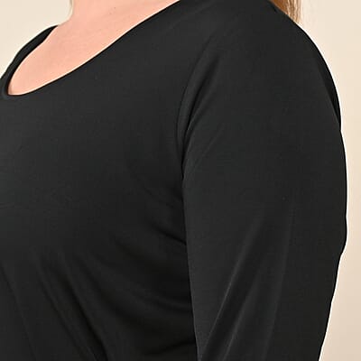 Tamsy Black Long Sleeve Asymmetrical Blouse - L