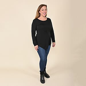 Tamsy Black Long Sleeve Asymmetrical Blouse - M