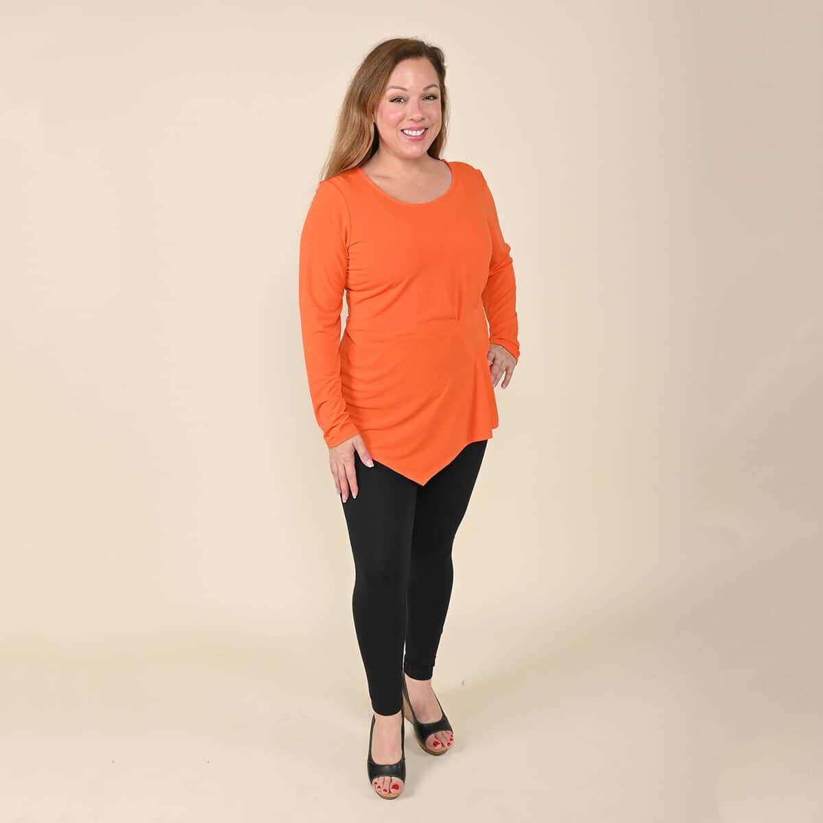 Tamsy Orange Long Sleeve Asymmetrical Blouse - M image number 0