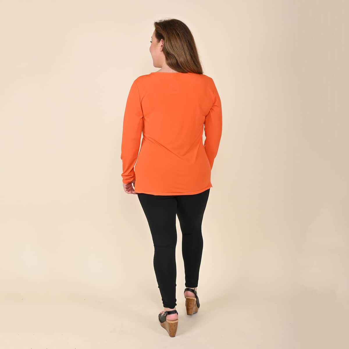 Tamsy Orange Long Sleeve Asymmetrical Blouse - M image number 1