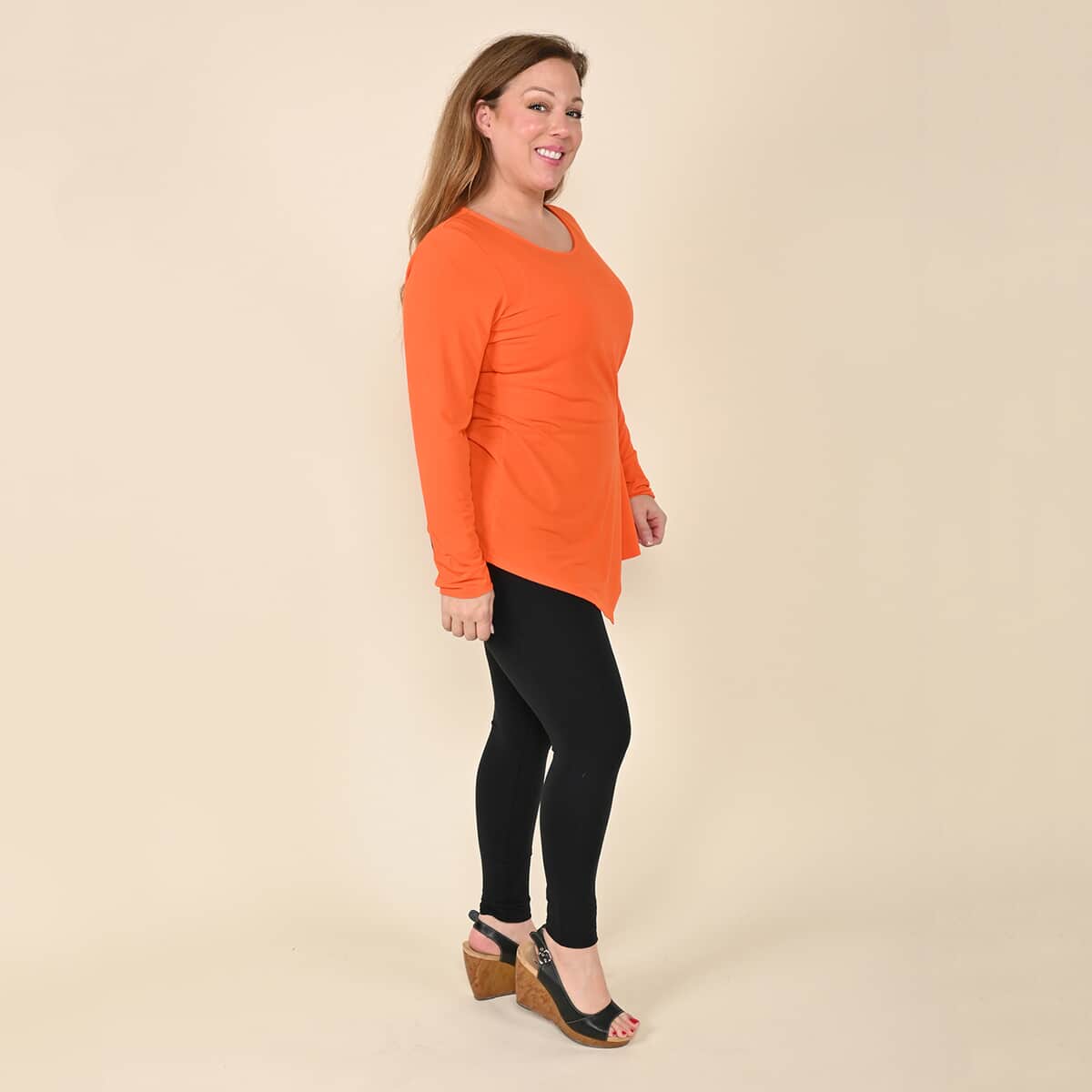 Tamsy Orange Long Sleeve Asymmetrical Blouse - M image number 2