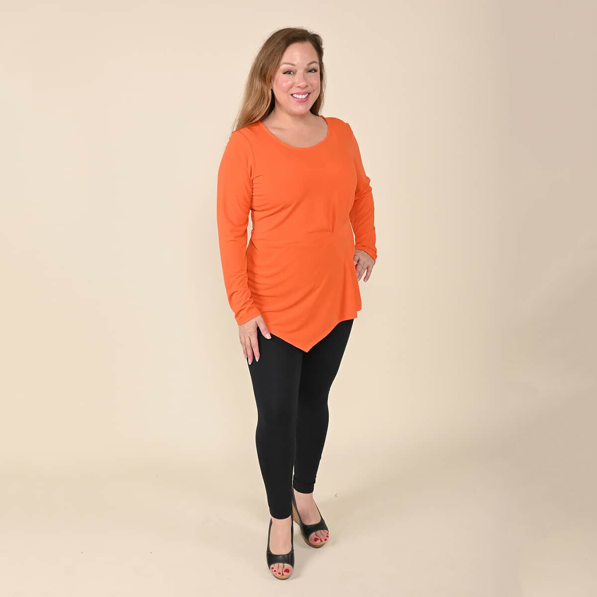 Tamsy Orange Long Sleeve Asymmetrical Blouse - S image number 0