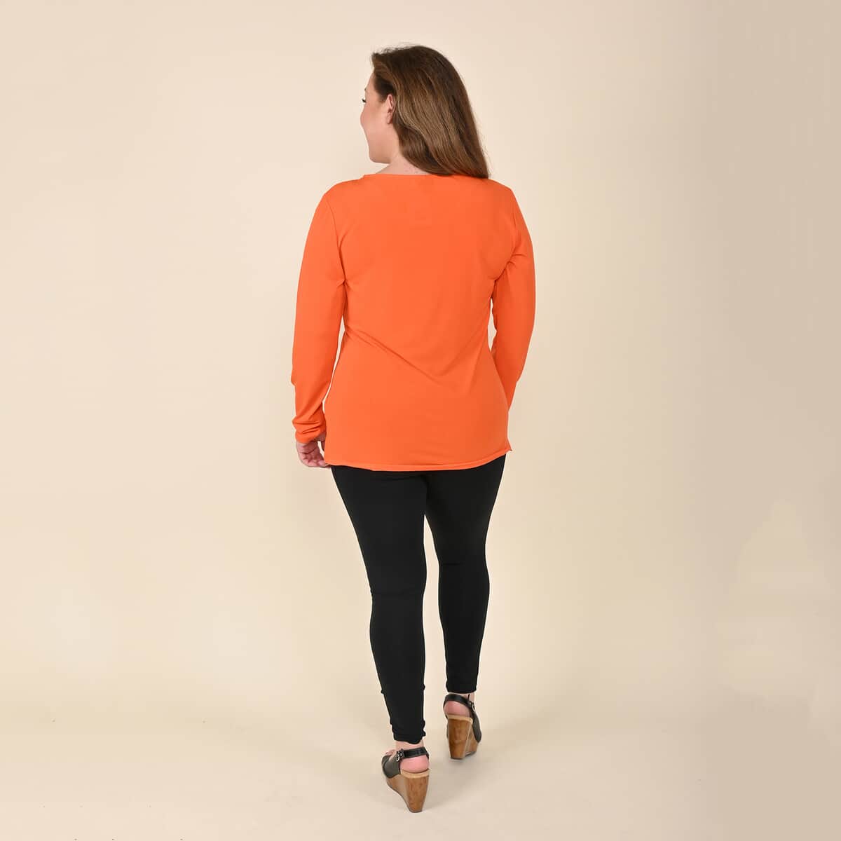 Tamsy Orange Long Sleeve Asymmetrical Blouse - S image number 1