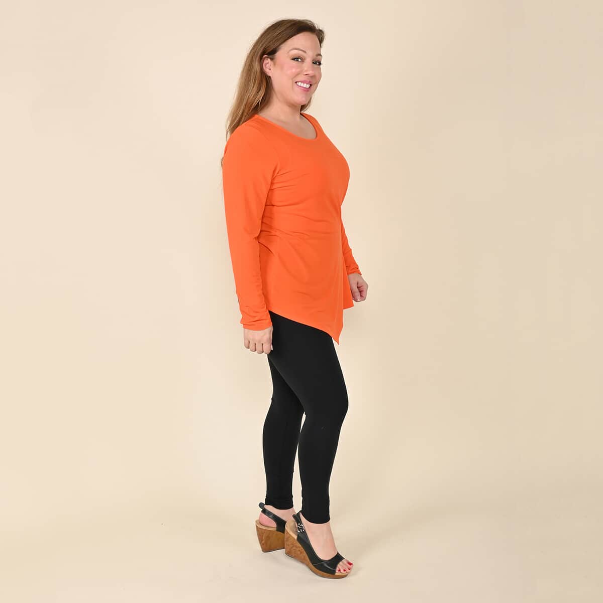 Tamsy Orange Long Sleeve Asymmetrical Blouse - S image number 2