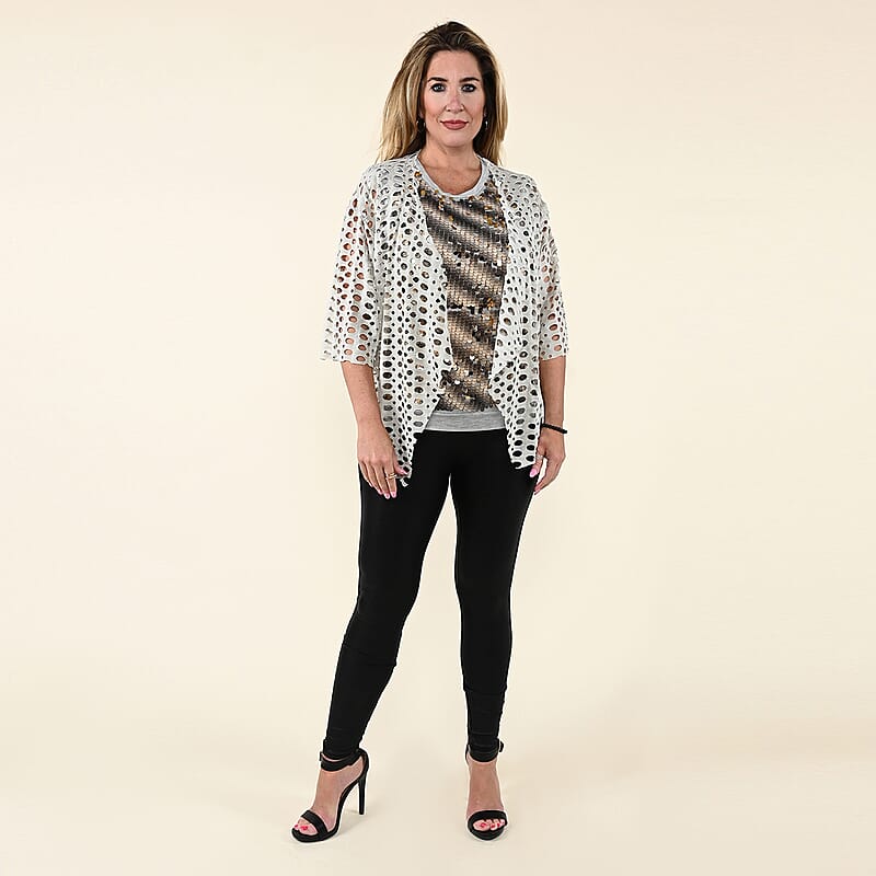 Tamsy Gray Tank Top with Gold Sequins and Cut Out Jacket Set - L