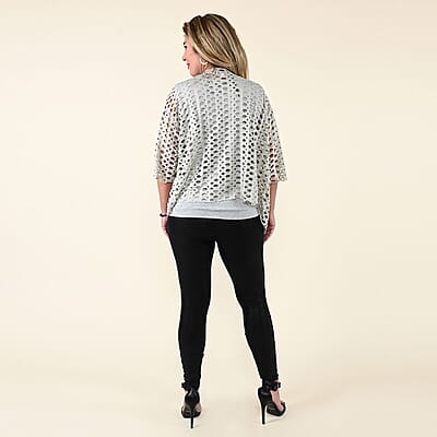 Tamsy Gray Tank Top with Gold Sequins and Cut Out Jacket Set - L
