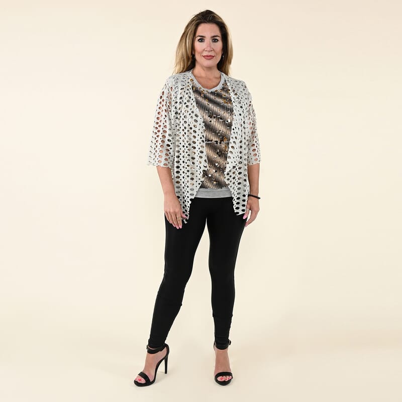 Tamsy Gray Tank Top with Gold Sequins and Cut Out Jacket Set - M