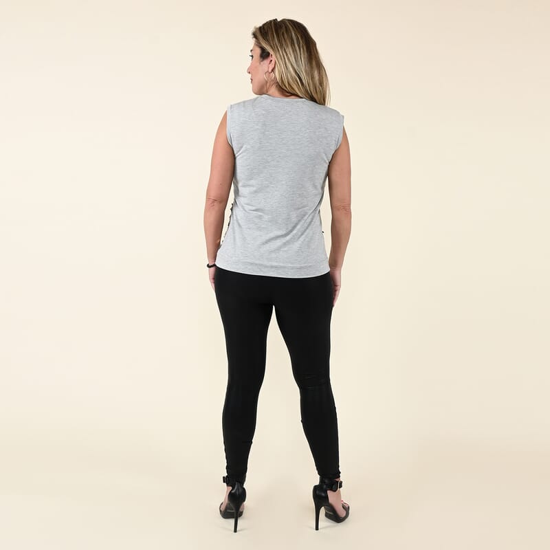 Tamsy Gray Tank Top with Gold Sequins and Cut Out Jacket Set - M