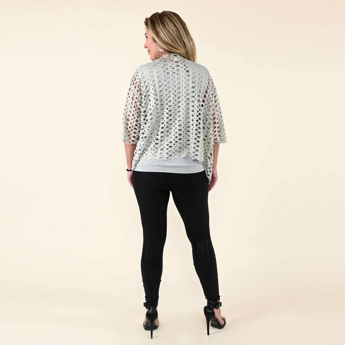 Tamsy Gray Tank Top with Gold Sequins and Cut Out Jacket Set - S image number 1