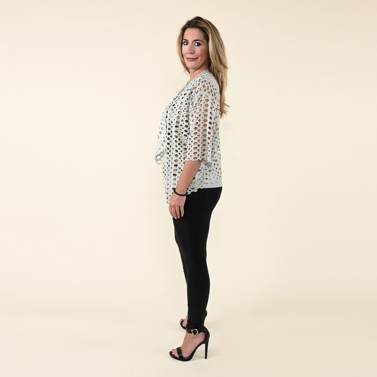 Tamsy Gray Tank Top with Gold Sequins and Cut Out Jacket Set - S image number 2
