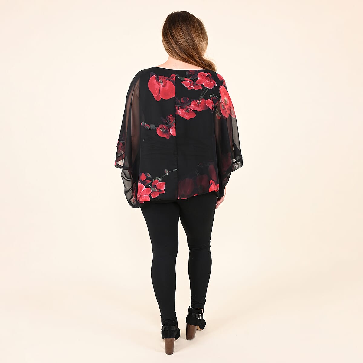 Tamsy Black Blouse with Red Floral Pattern - L image number 1