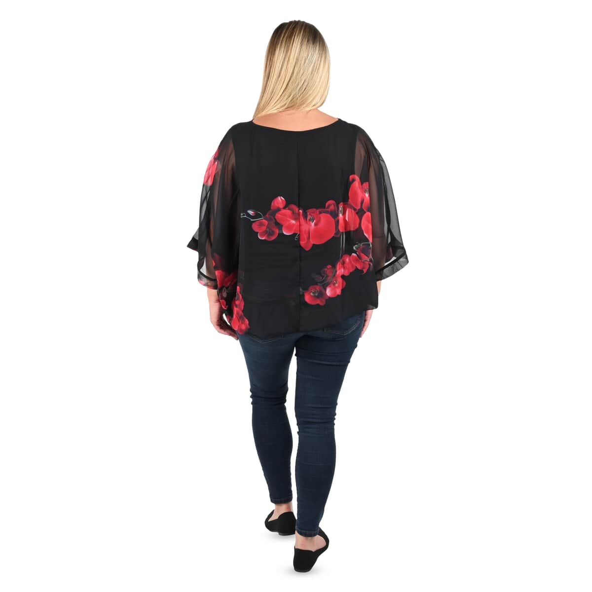 Tamsy Black Blouse with Red Floral Pattern - M image number 1