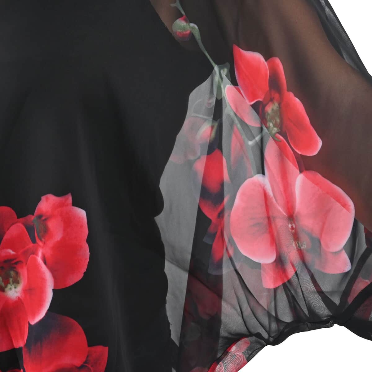 Tamsy Black Blouse with Red Floral Pattern - M image number 3