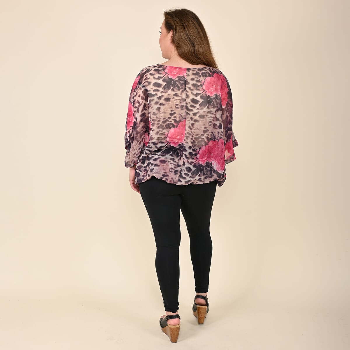 Tamsy Tan Leopard and Pink Floral Pattern Blouse - M image number 1