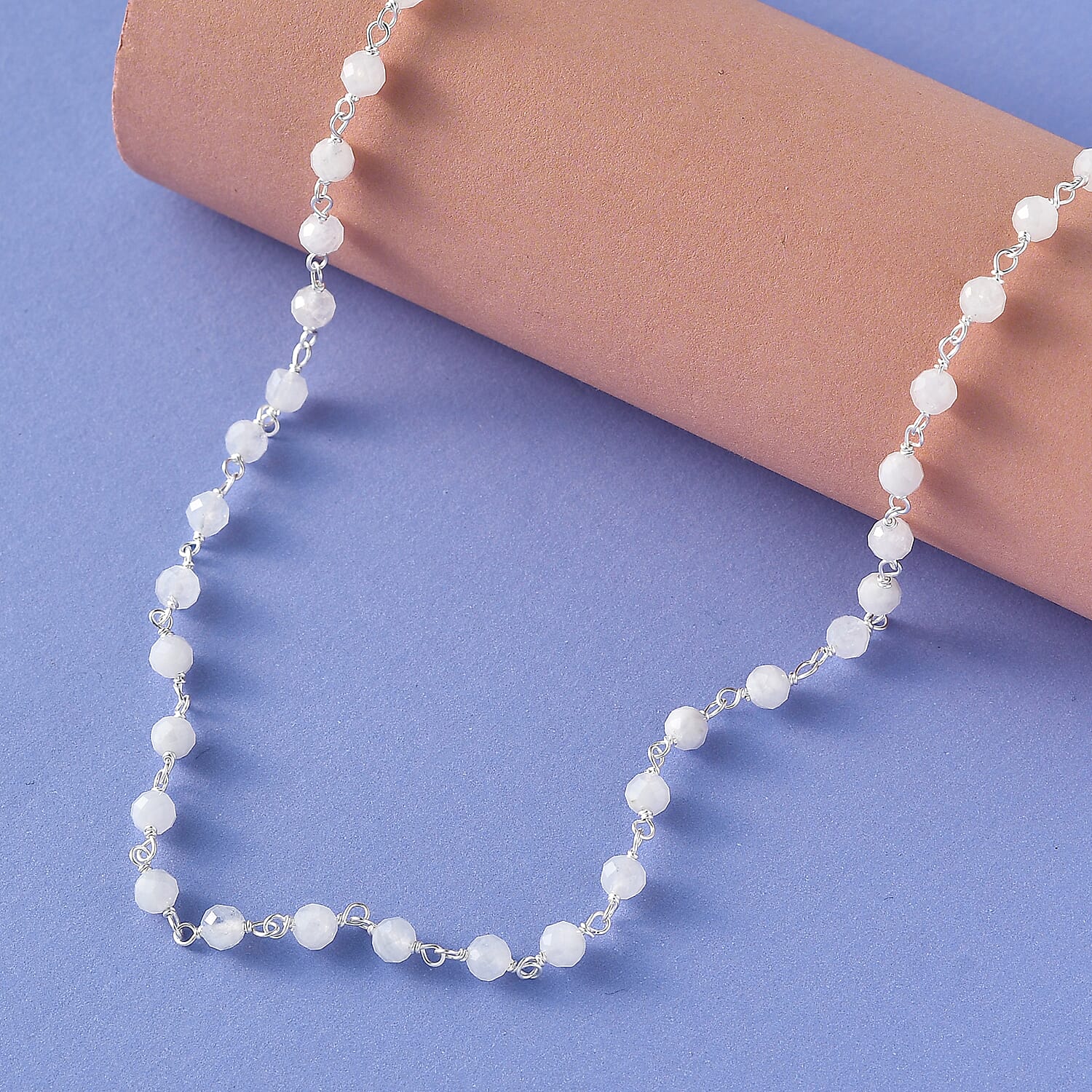 Ankur Treasure Chest Moonstone Beaded Necklace (20 Inches) in Platinum Over Sterling Silver 13.50 ctw