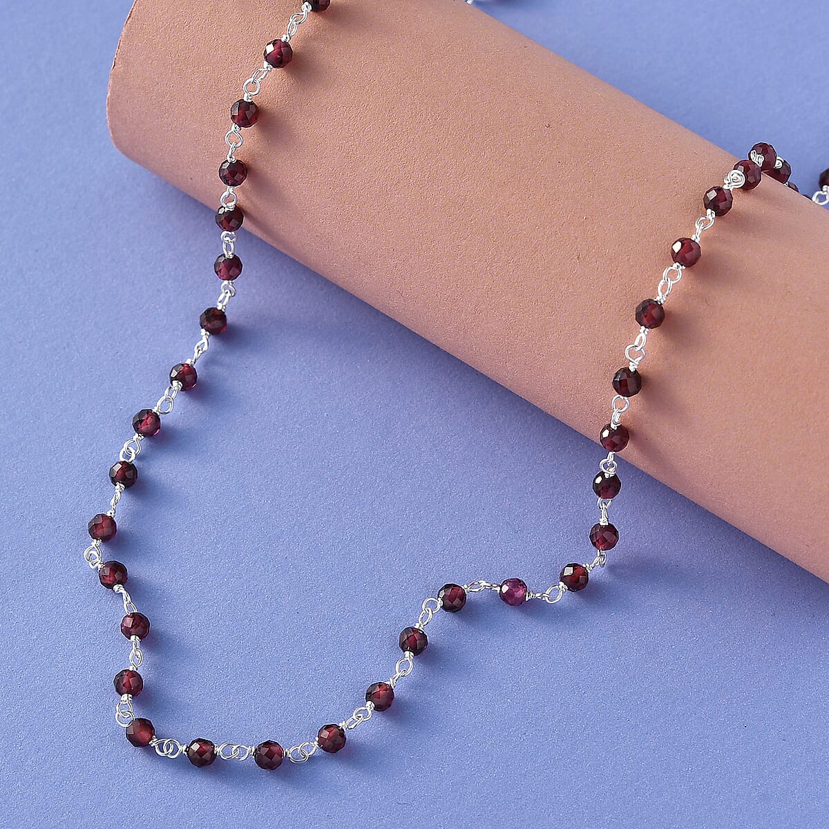 Ankur Treasure Chest Orissa Rhodolite Garnet Beaded Necklace 20 Inches in Platinum Over Sterling Silver 14.20 ctw image number 1