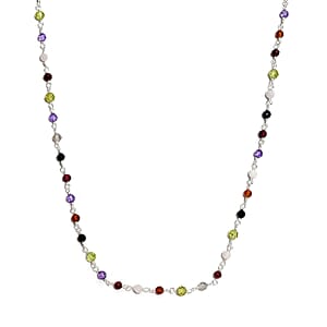 Ankur Treasure Chest Multi Gemstone Beaded Necklace (20 Inches) in Platinum Over Sterling Silver 13.50 ctw