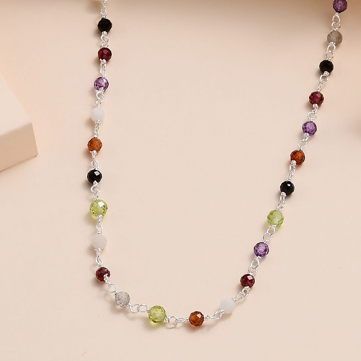 Ankur Treasure Chest Multi Gemstone Beaded Necklace (20 Inches) in Platinum Over Sterling Silver 13.50 ctw image number 1