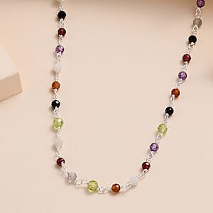 Ankur Treasure Chest Multi Gemstone Beaded Necklace (20 Inches) in Platinum Over Sterling Silver 13.50 ctw