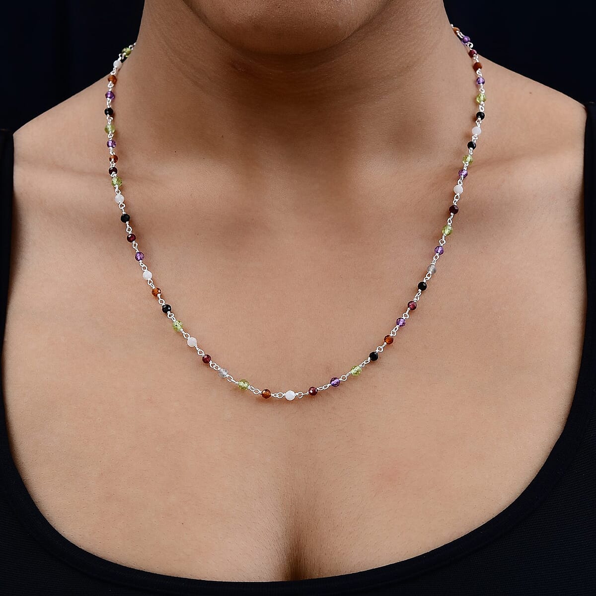 Ankur Treasure Chest Multi Gemstone Beaded Necklace (20 Inches) in Platinum Over Sterling Silver 13.50 ctw image number 2