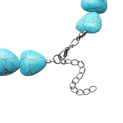 Freshened Blue Howlite Heart Beaded Necklace 18 Inches in Silvertone 410.00 ctw