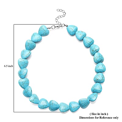 Freshened Blue Howlite Heart Beaded Necklace 18 Inches in Silvertone 410.00 ctw