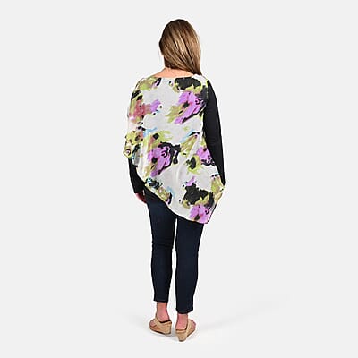 Tamsy Black and Purple Color Woven Top - L