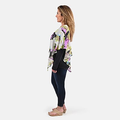 Tamsy Black and Purple Color Woven Top - L